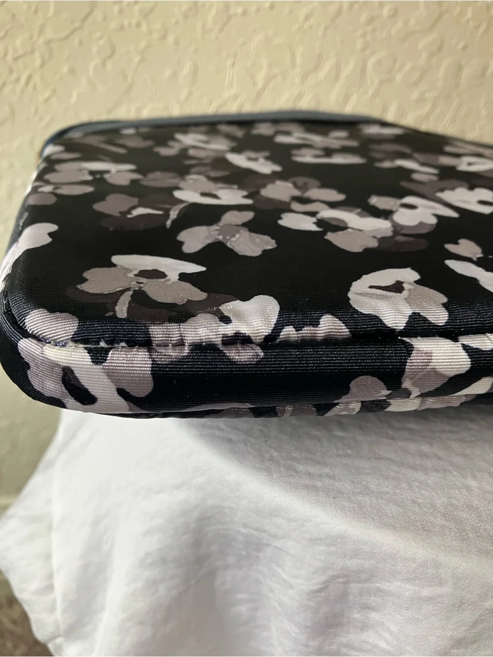 Kate Spade: Blue Leather Floral Laptop Sleeve- Padded- Gold Tone